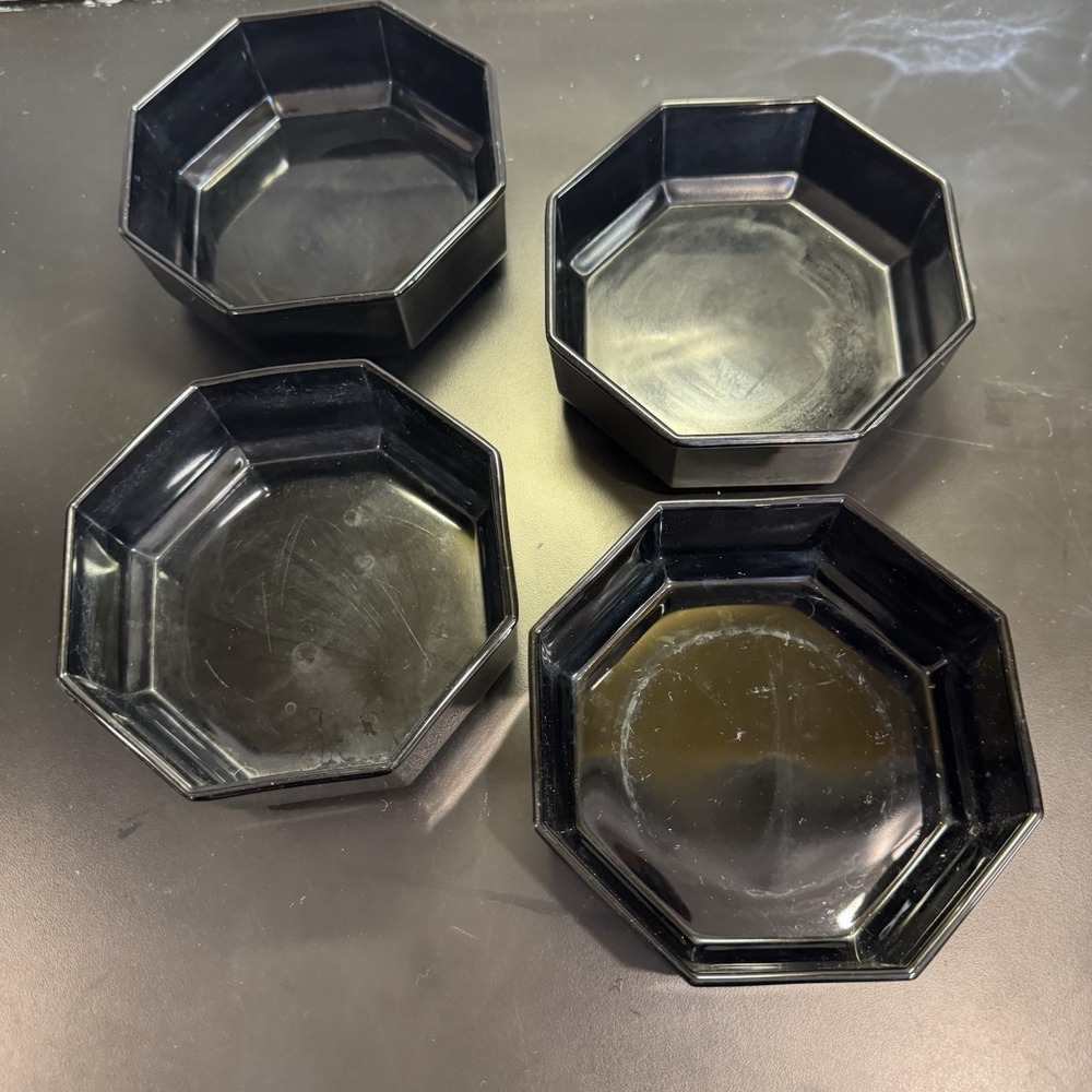 Set Of 4 Vintage Arcoroc France Octime Black Glass Octagon‎ Bowls